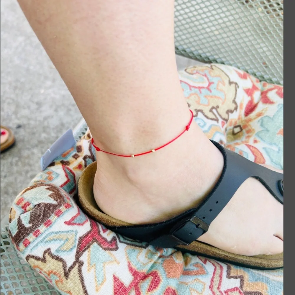 NEW 14K Solid Gold Red String Anklet | Kabbalah Bracelet | Actually Handmade - Picture 3 of 5